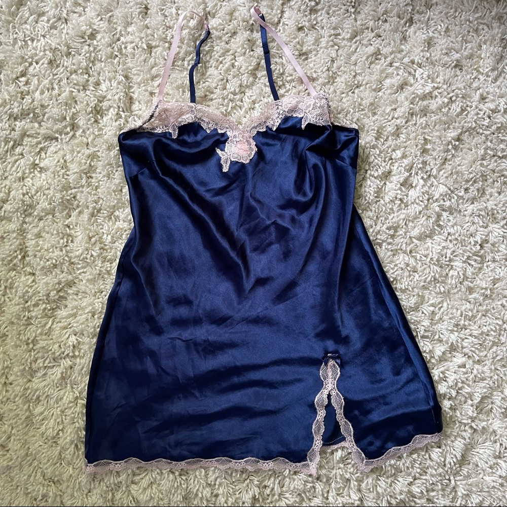 Victoria’s Secret navy blue slip dress nightgown satin